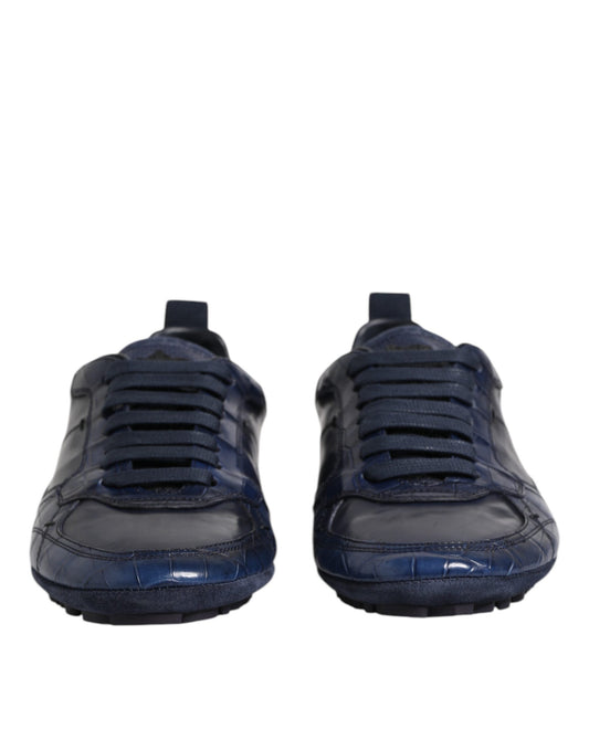 Dark Blue Leather Low Top Men Sneakers Shoes