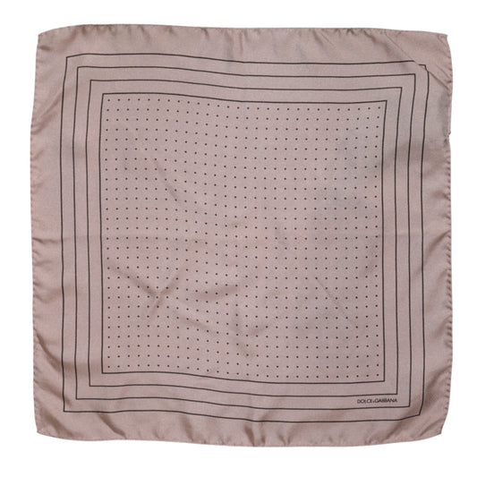 Beige Dotted Silk Square Men Foulard Scarf