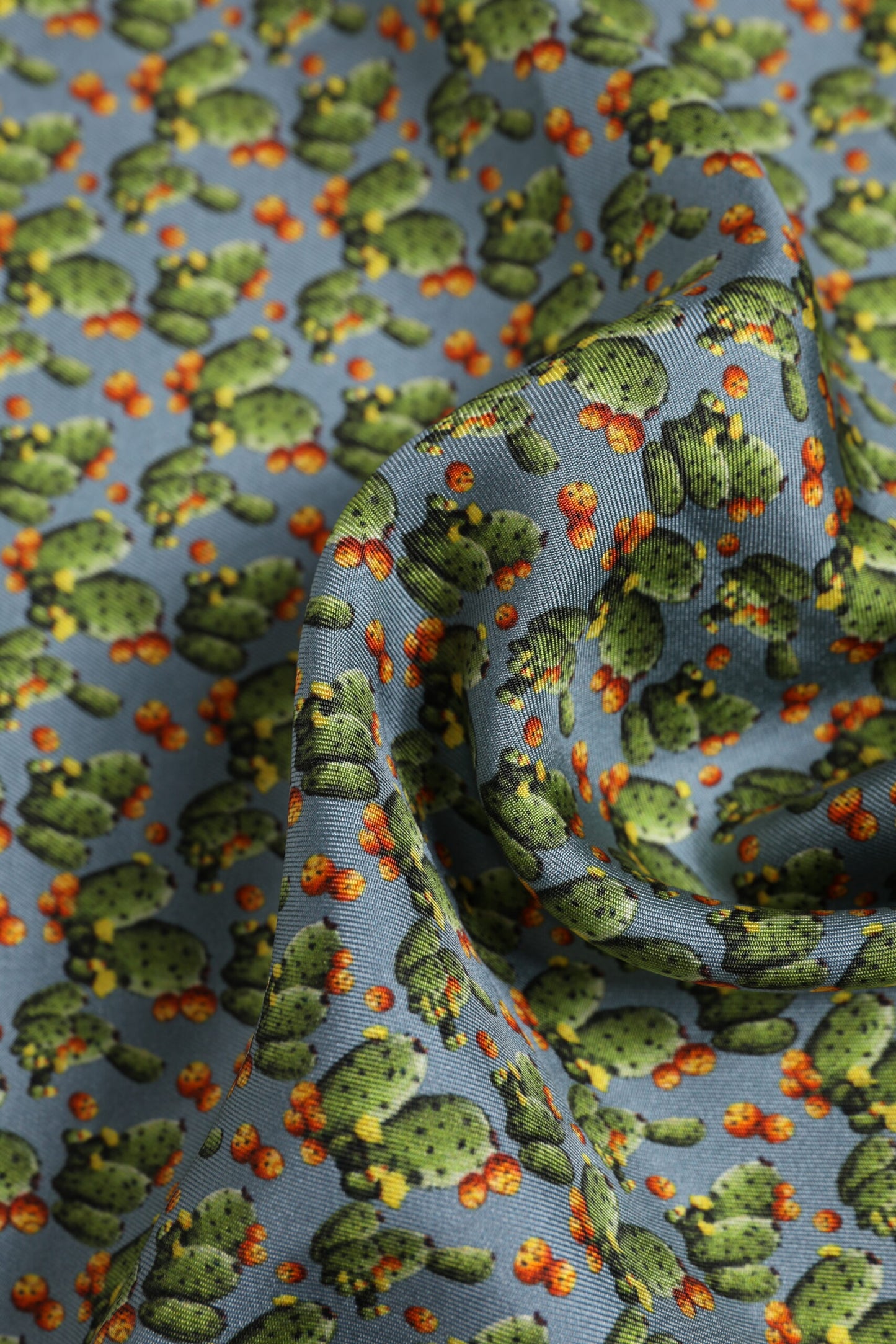 Gray Green Cactus Print Square Foulard Scarf
