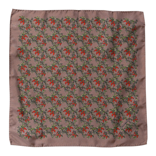 Brown Chilis Silk Square Men Foulard Scarf