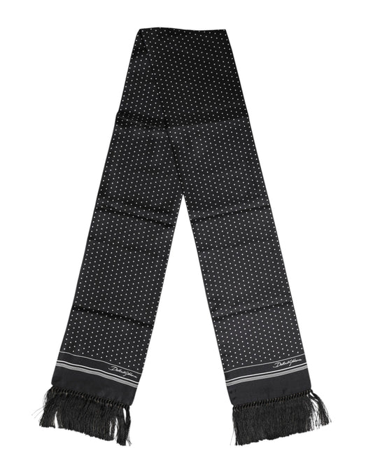 Black White Polka Dot Fringes Foulard Scarf