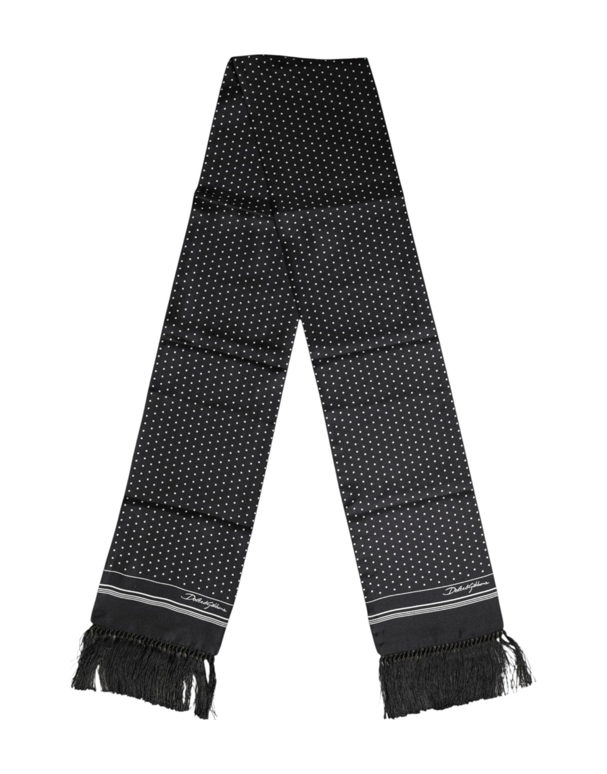 Black White Polka Dot Fringes Foulard Scarf