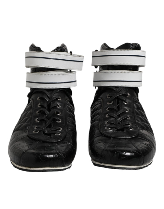 Black Quilted Leather Lace Up Sneakers Shoes