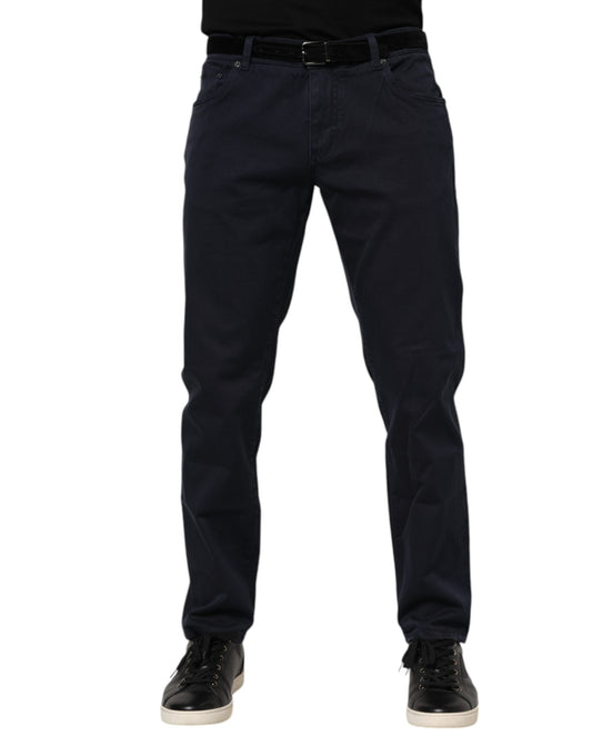 Blue Cotton Tapered Denim Jeans