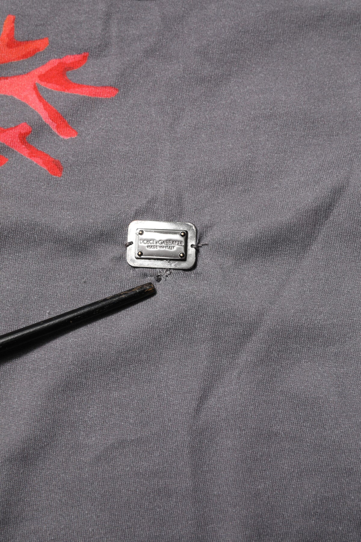 Gray Cotton Coral Print Logo Plaque T-shirt