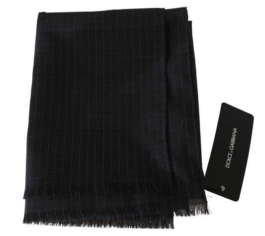 Gray 100% Wool Striped Pattern Wrap Scarf Dolce & Gabbana