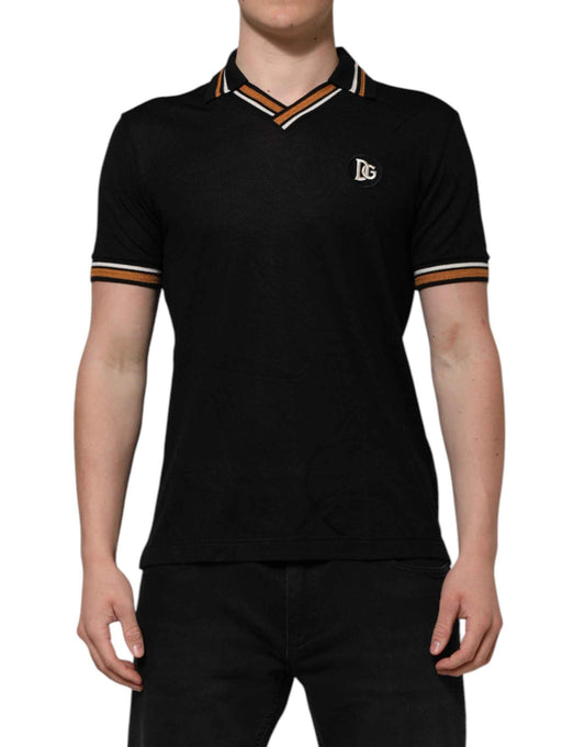 Black DG Silk Vneck Collared Men Polo T-shirt