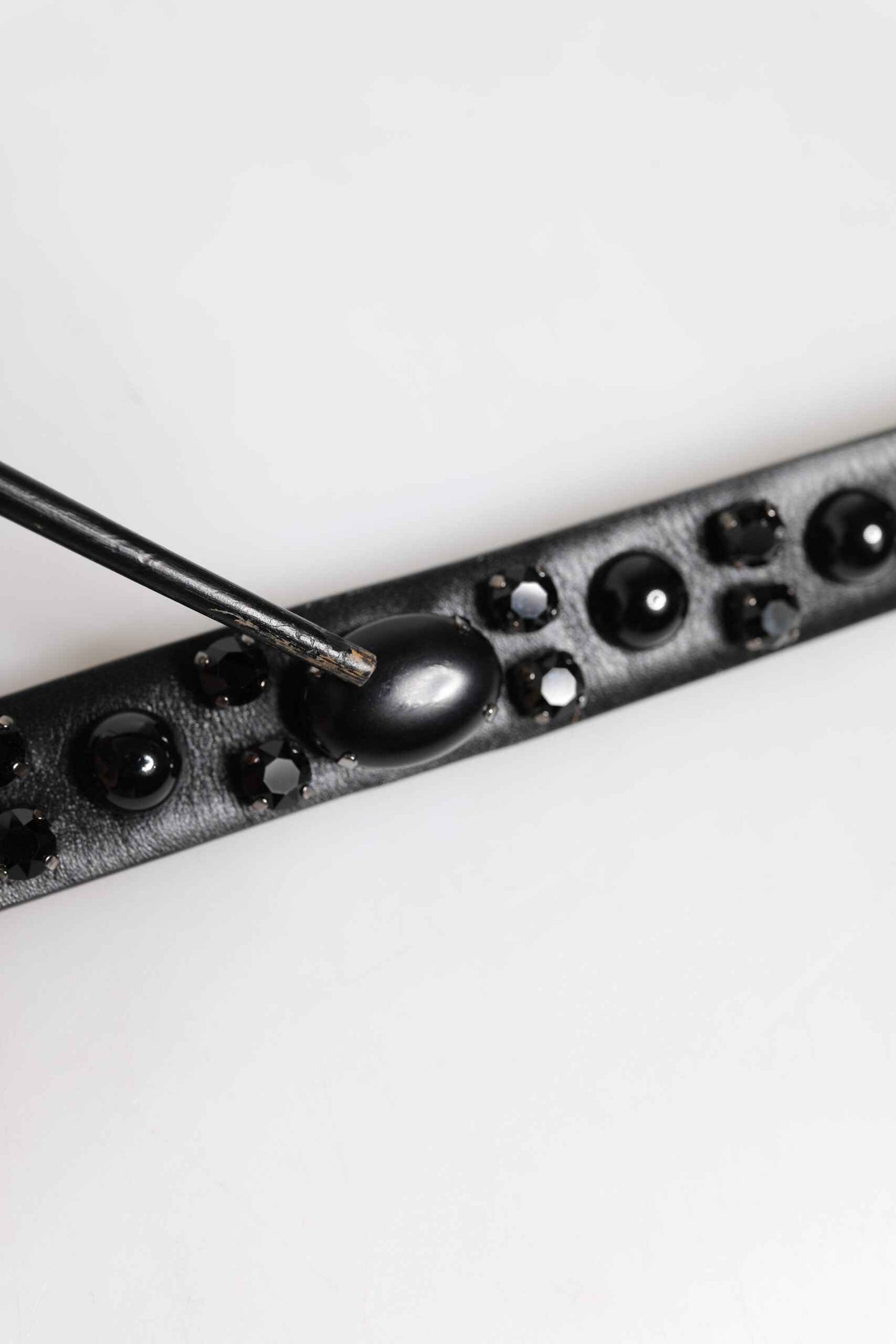 Black Studded Leather Metal Logo Buckle Belt
