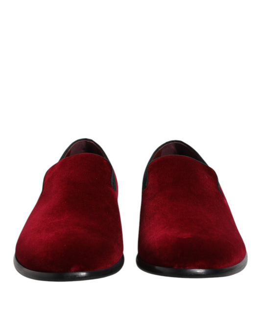 Red Cotton Velvet Slip On Loafers Formal Shoes