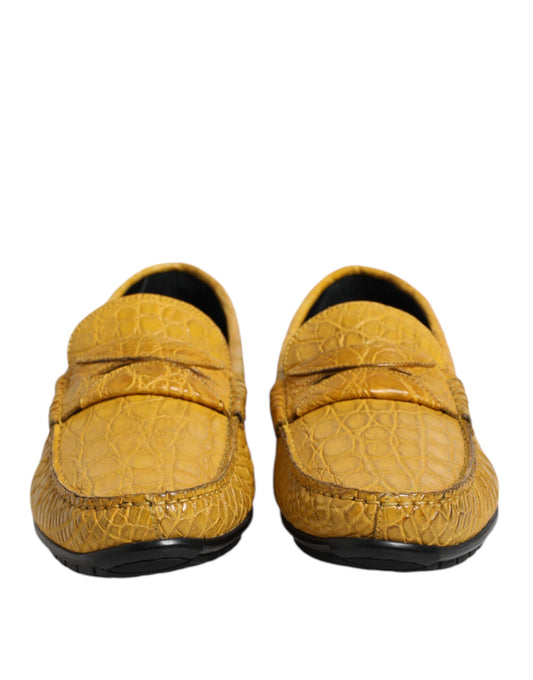 Yellow Exotic Leather Loafers Slip On Shoes