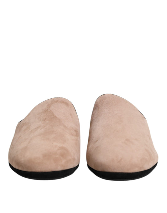 Beige Capra Suede Slides Flat Slipper Shoes