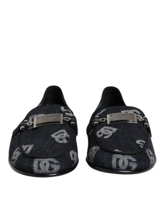 Blue Logo Cotton Loafers Formal Dress Shoes