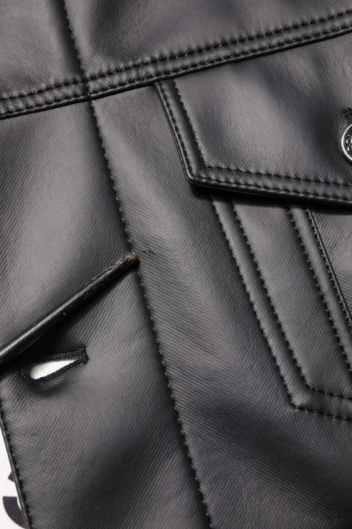 Black Polyester Button Down Biker Jacket