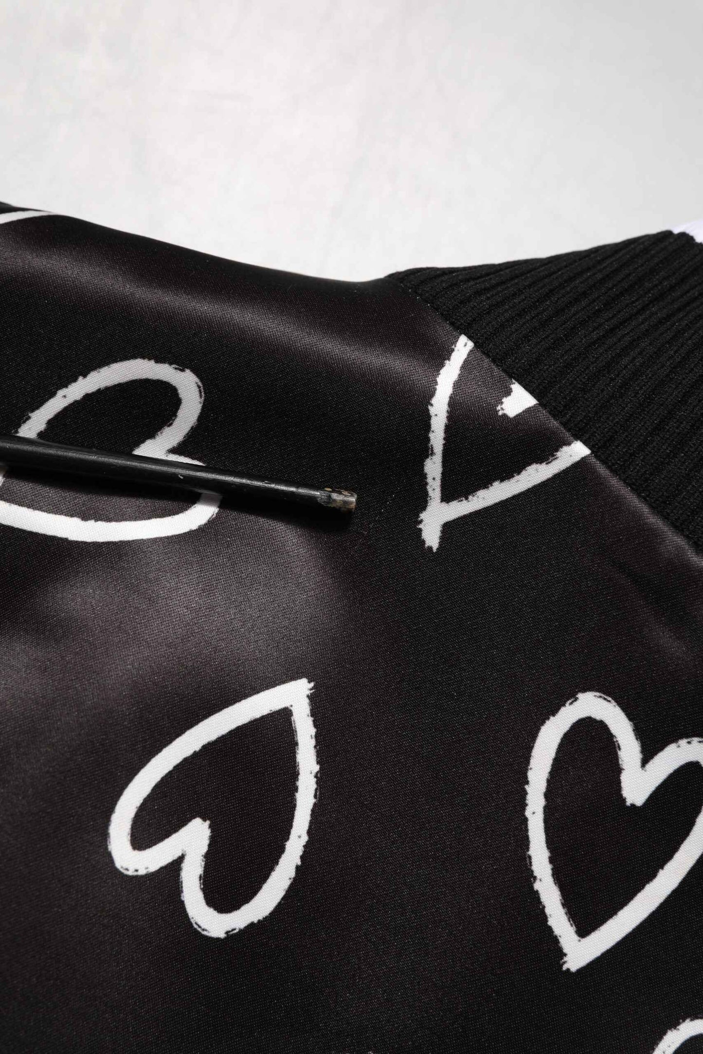Black Polyester Heart Print Bomber Jacket