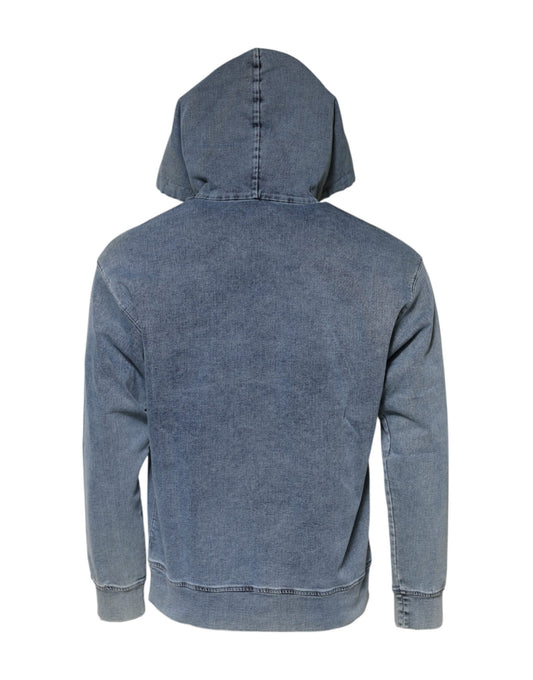 Blue Cotton Blend Hooded Sweatshirt Sweater