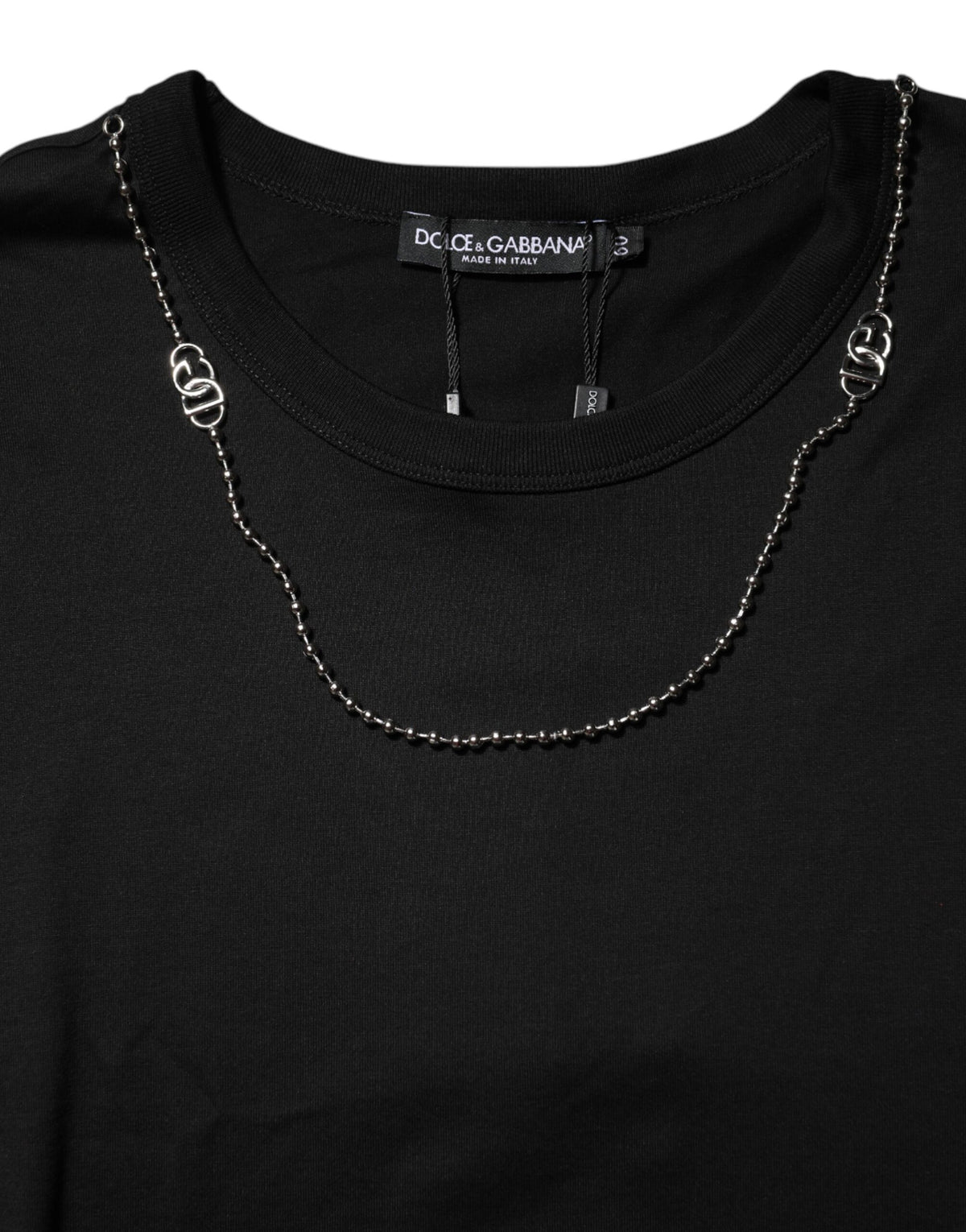 Black Chain Necklace Cotton Crewneck T-shirt