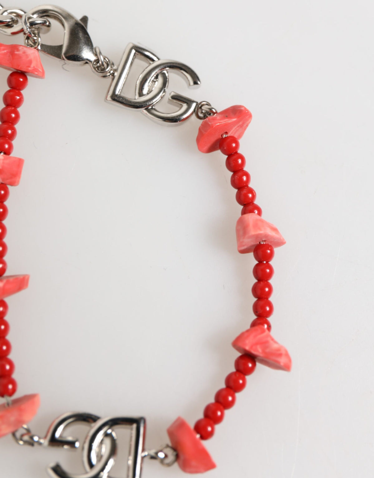 Silver Tone Brass Beaded Resin DG Logo Chain Men Bracelet