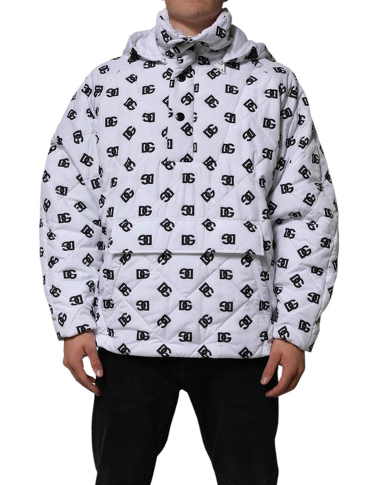 White DG Monogram Hooded Quilted Jacket
