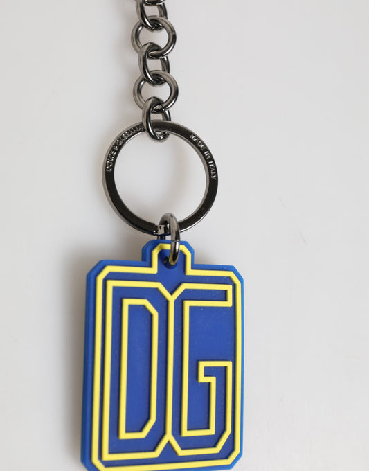 Blue Yellow DG Rubber Logo Silver Men Keychain Keyring