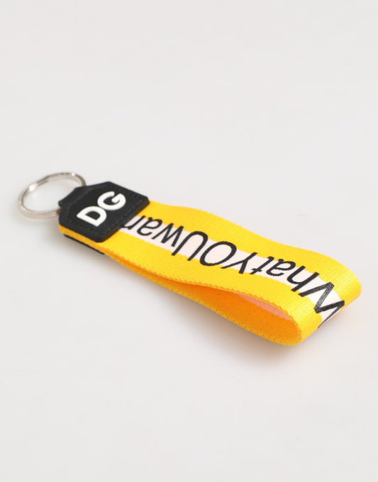 Yellow Logo Polyester Silver Brass Holder Keychain Keyring
