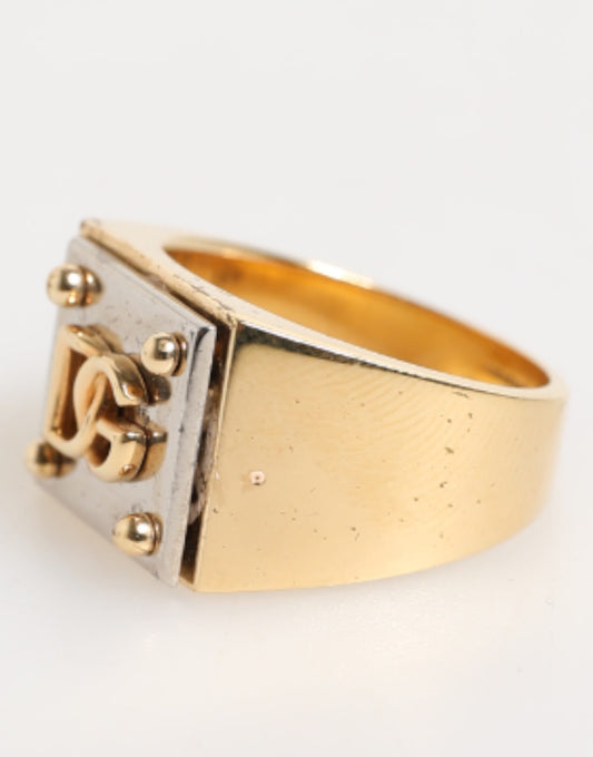 Gold Tone Brass Signet Square DG Logo Plaque Men Ring