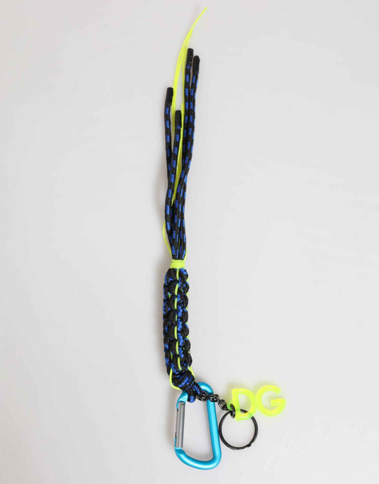 Blue Yellow Leather Tape String DG Logo Keychain Keyring