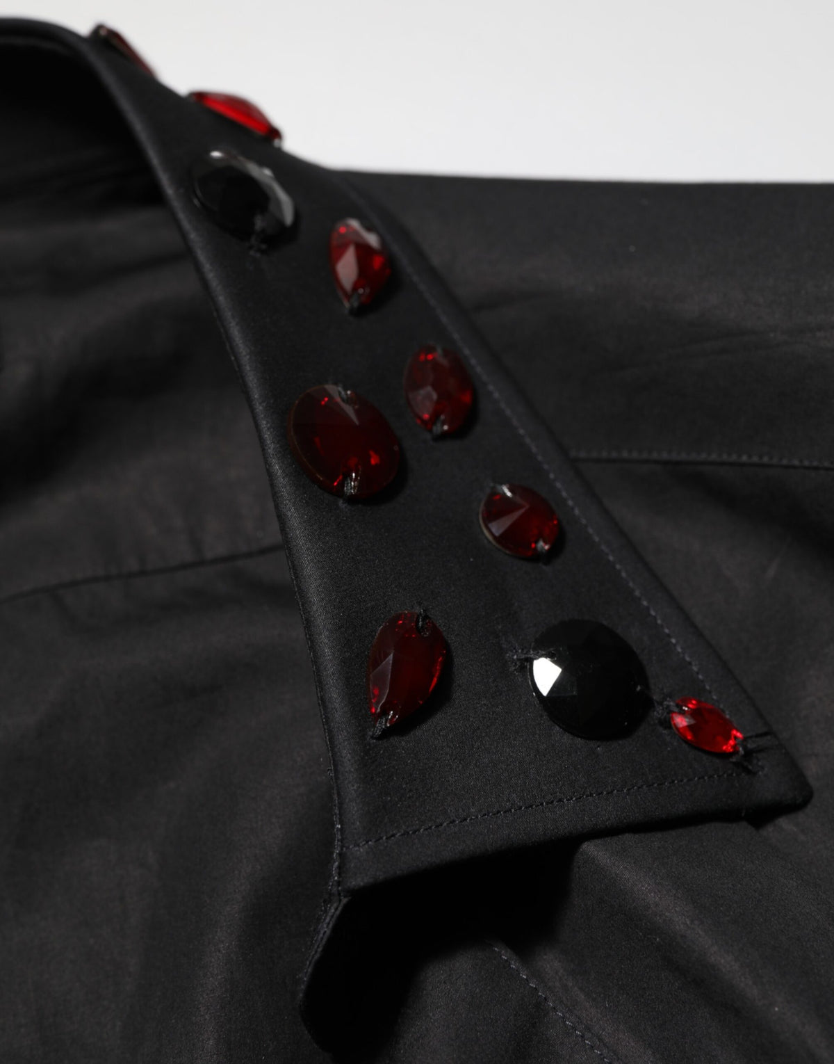 Black Cotton Embellished Collar Men’s Shirt