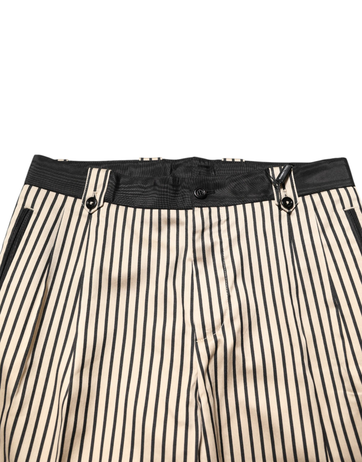 Beige Black Striped Cotton Slim Fit Trousers Pants