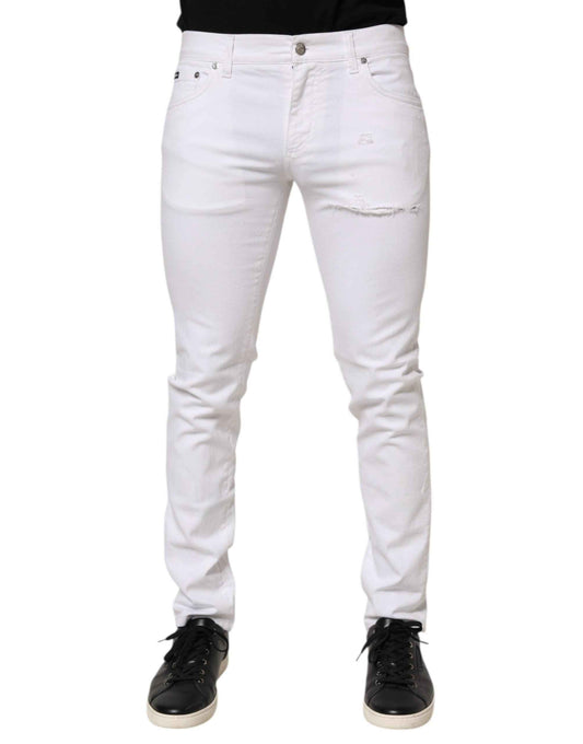 White Ripped Cotton Skinny Men Denim Jeans