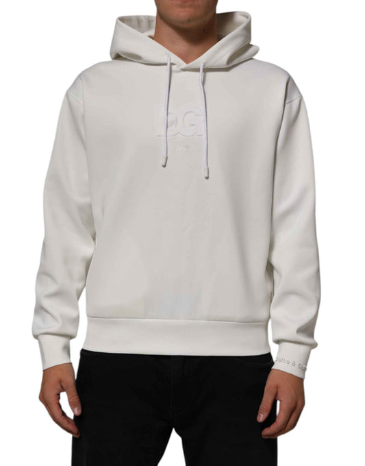 White Logo Hooded Men Sweatshirt Sweater