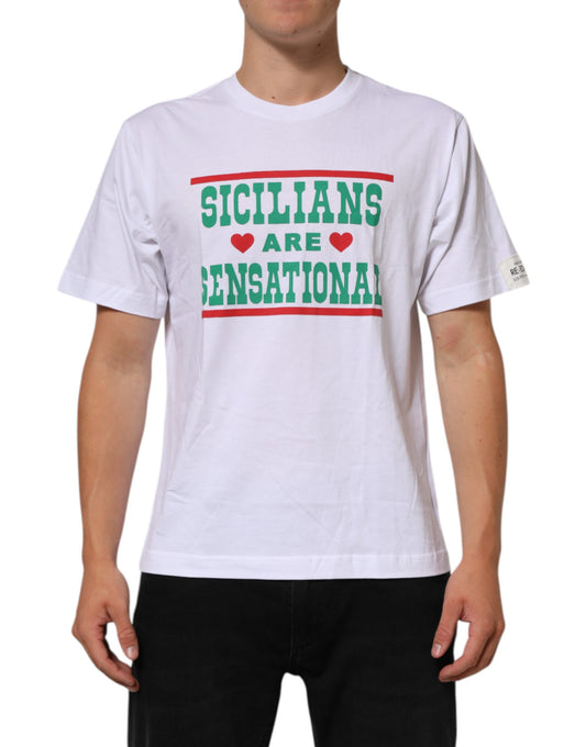 White Graphic Print Cotton Crew Neck T-shirt