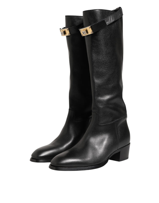 Black Logo Plaque Over The Calf Boots Shoes