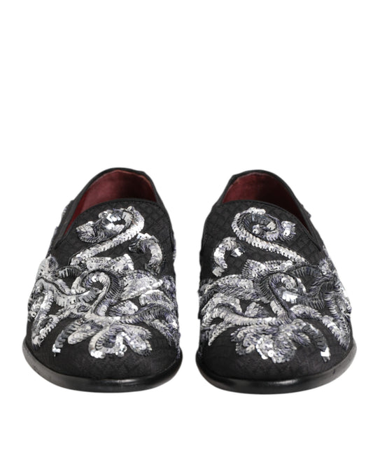 Black Silver Sequined Loafers Men Dress Shoes