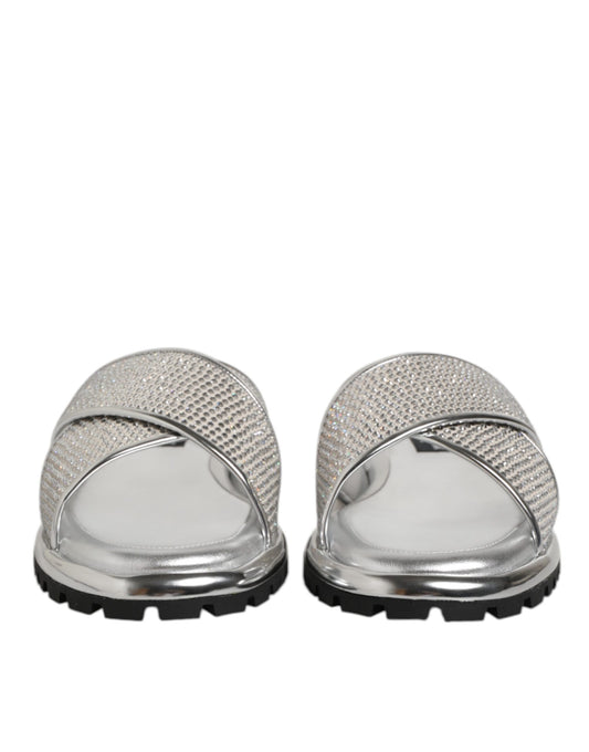 Silver Strass Slides Flats Slippers Shoes