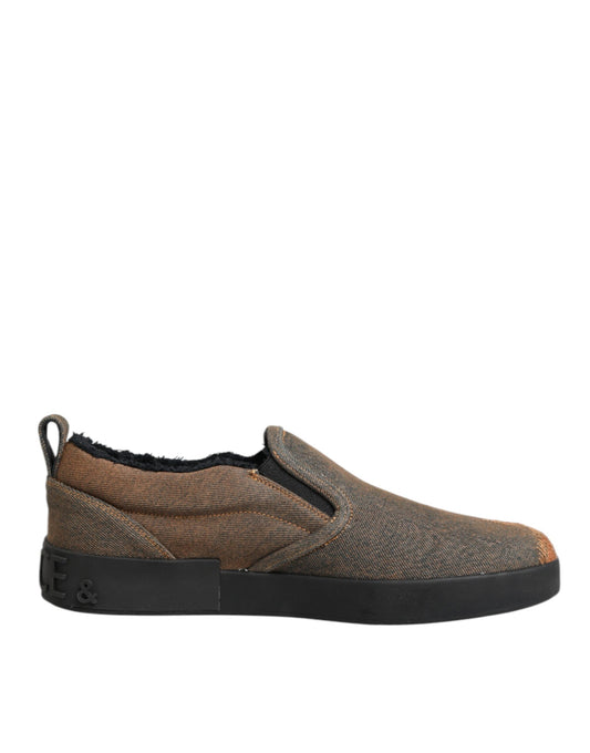 Brown Cotton Low Top Slip On Sneakers Shoes