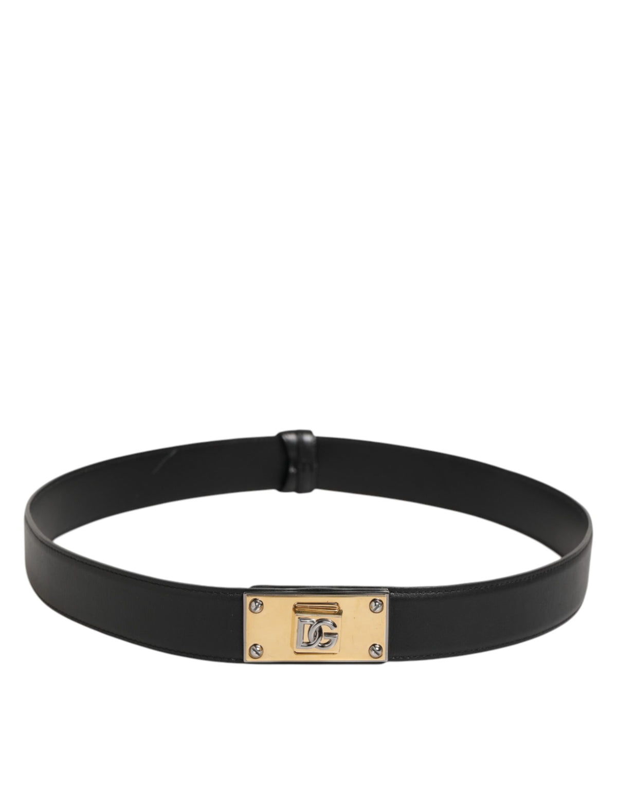 Black Leather Classic Metal Logo Buckle Belt