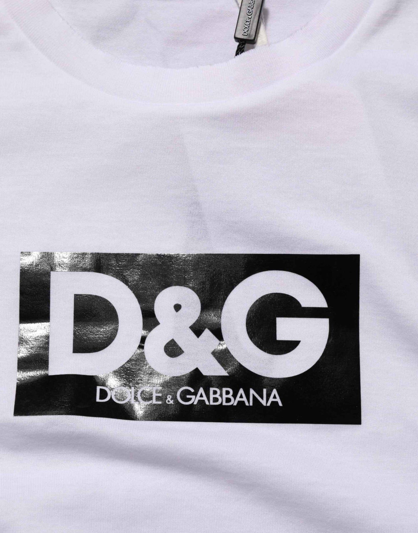 White Logo Print Cotton Crew Neck T-shirt