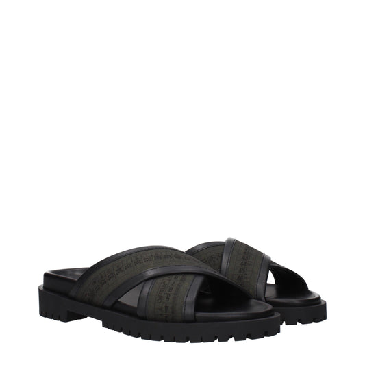 Green Fabric Flat Sandals