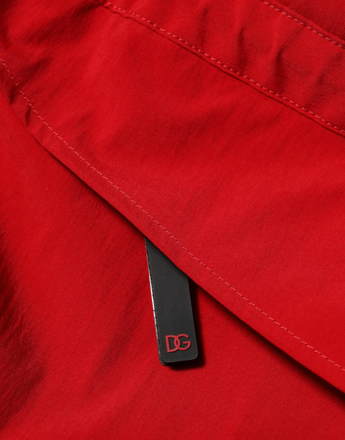 Red Nylon Hooded Men Full Zip Parka Jacket