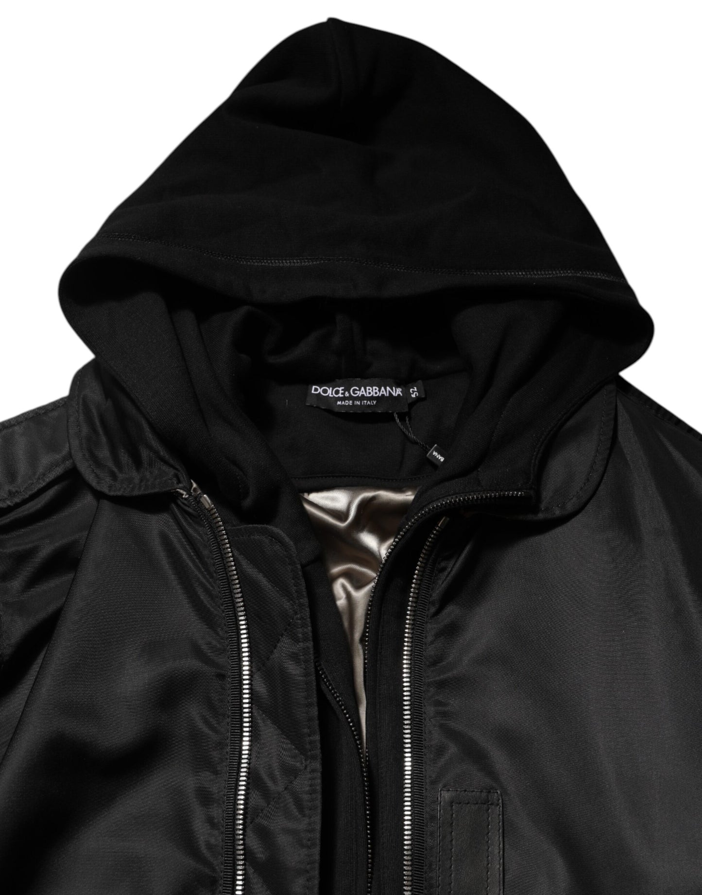 Black Cotton Hooded Full Zip Bomber Jacket
