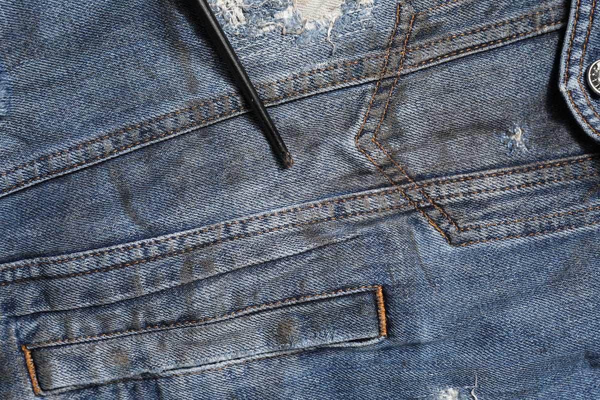 Blue Cotton Tattered Denim Blouson Jacket