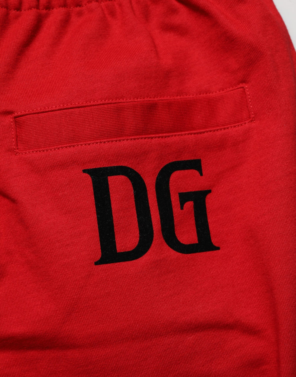 Red Cotton MidWaist Drawstring Bermuda Pants