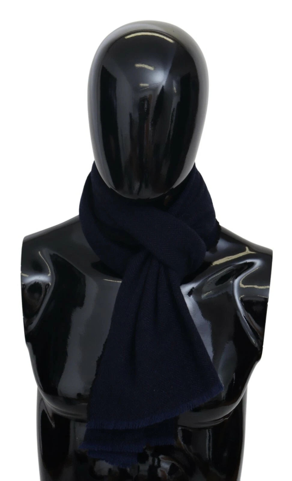 Dark Blue Wool Unisex Neck Wrap Fringes Logo Scarf