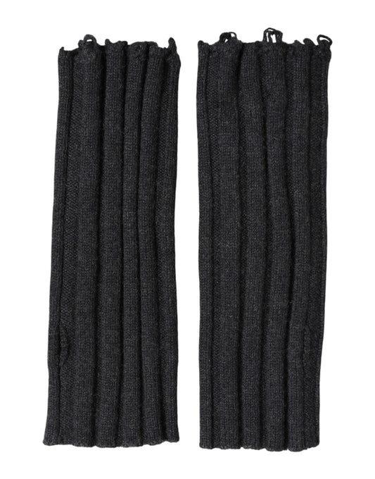 Dark Gray Virgin Wool Knitted Fingerless Gloves