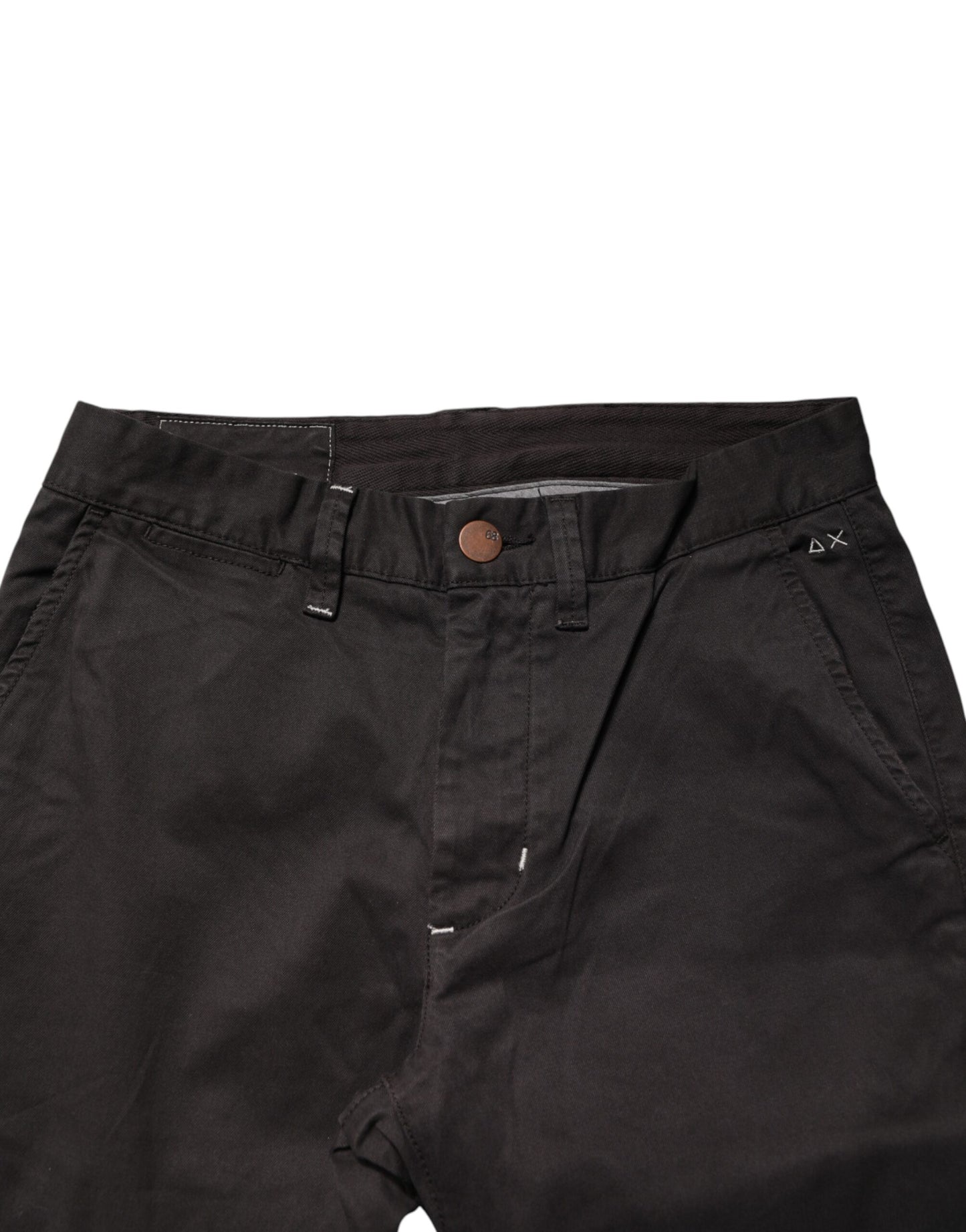 Dark Brown Cotton Stretch Straight Mid Waist Trouser Pants