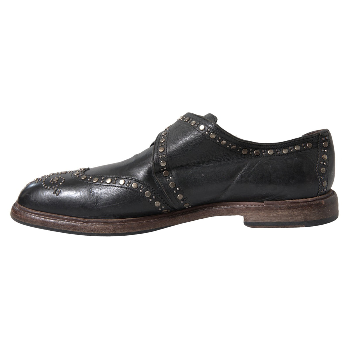 Black Leather Monk Strap Studded Dress Shoes
