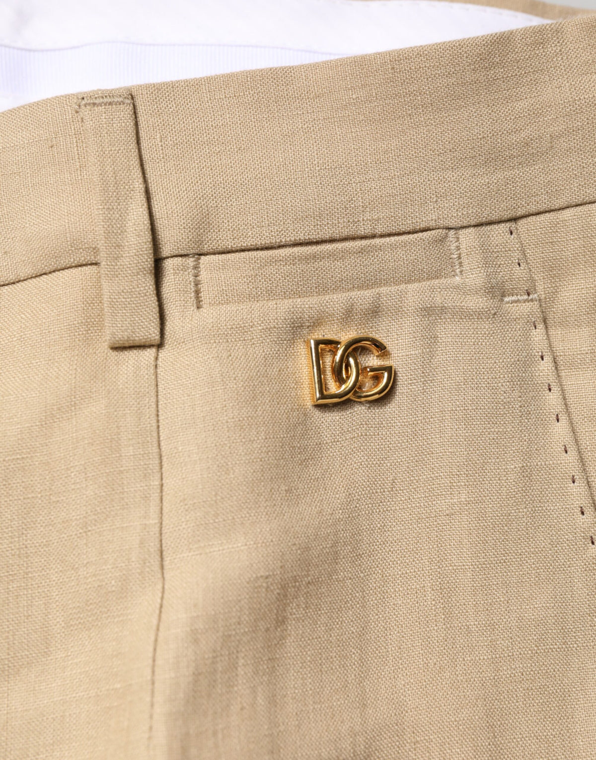 Beige Linen Single Breasted 2 Piece Suit