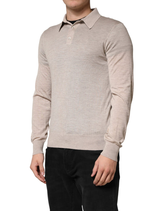 Beige Cashmere Collared PoloPullover Sweater