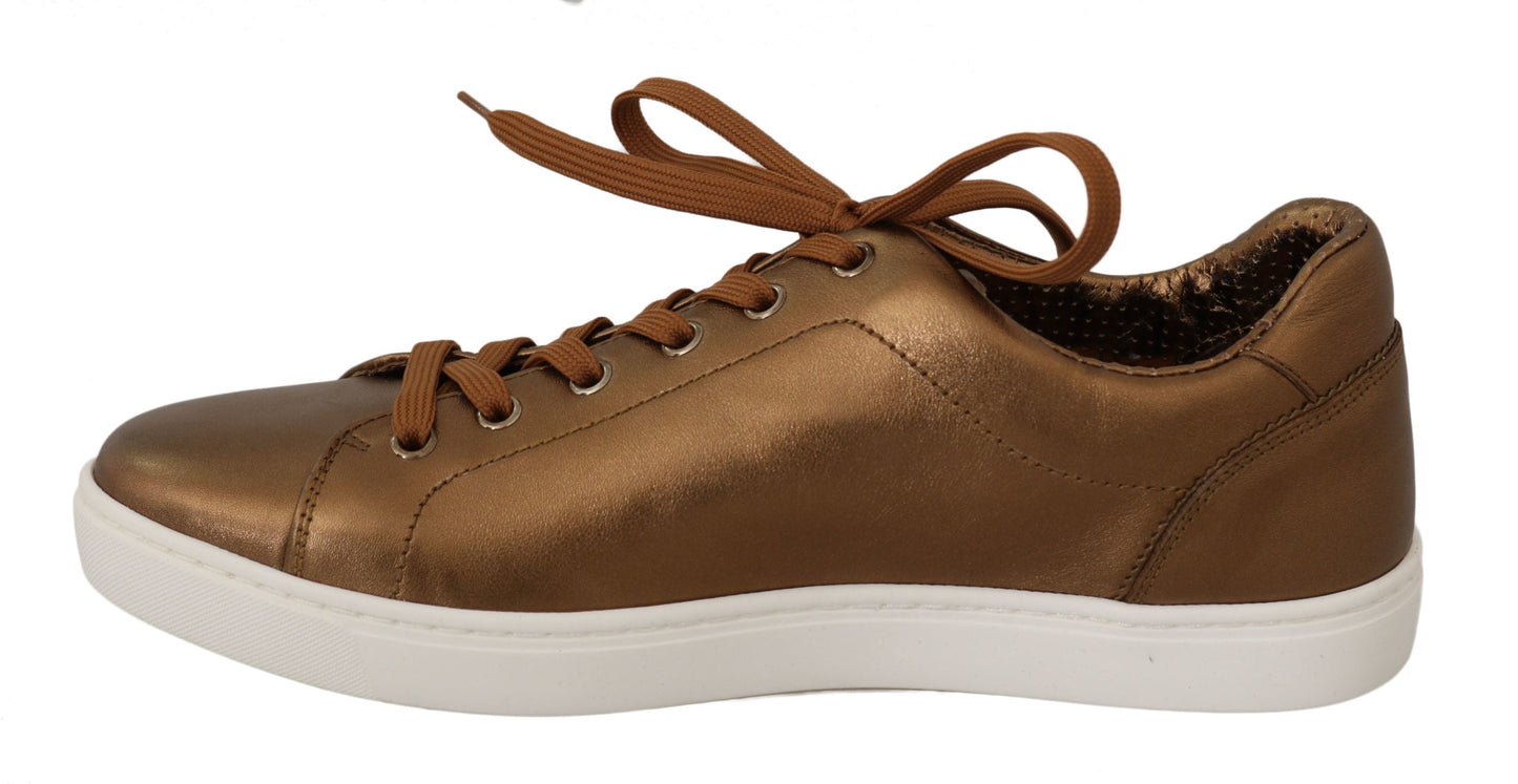 Gold Leather Mens Casual Sneakers Dolce & Gabbana