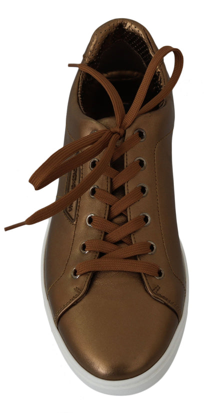 Gold Leather Mens Casual Sneakers Dolce & Gabbana
